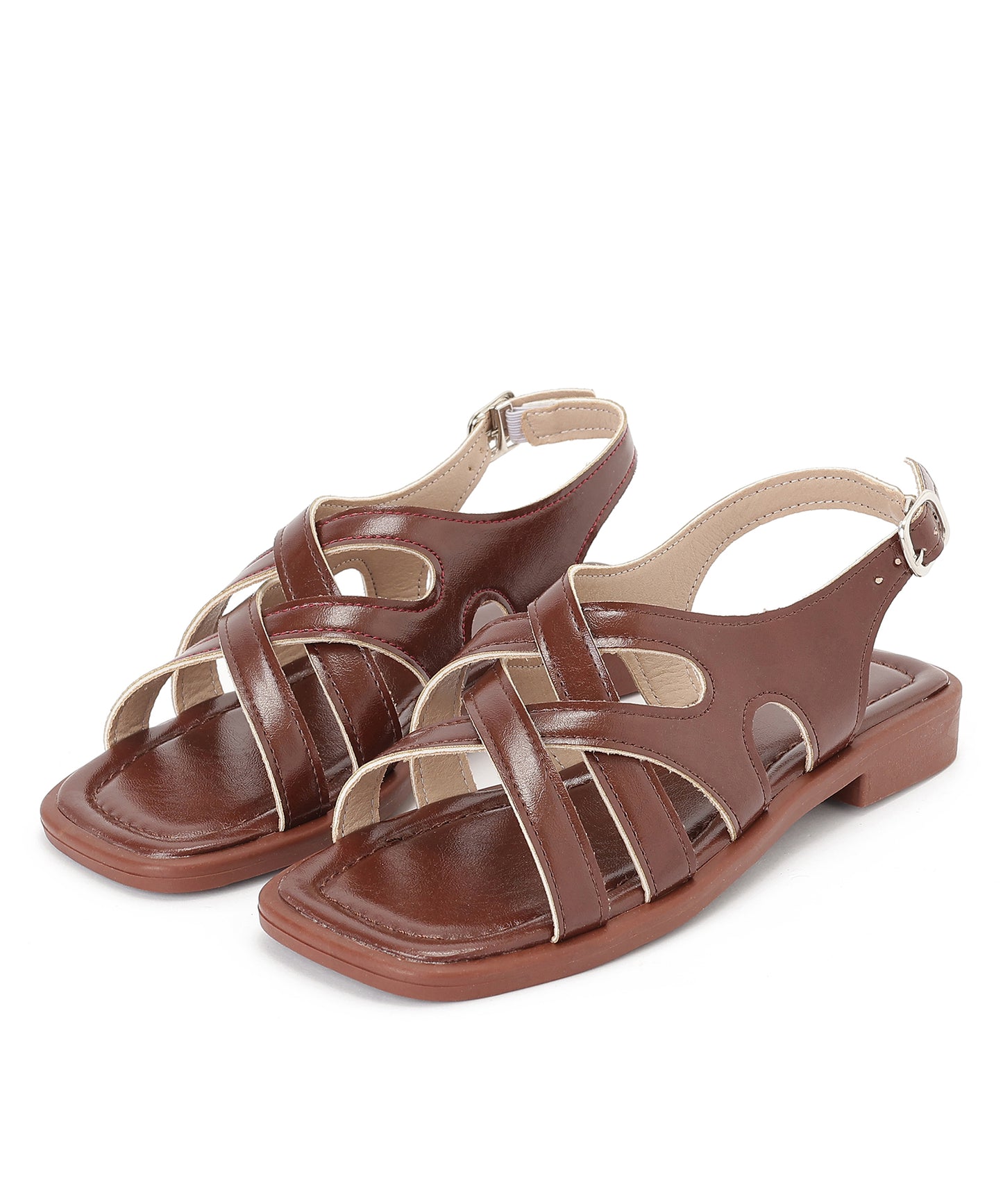 レザー調 クロス バックストラップ フラット サンダル
