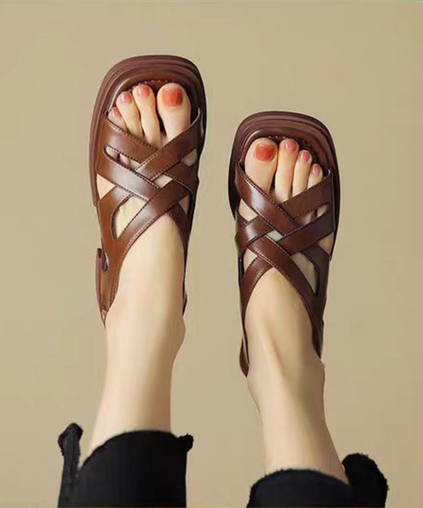 レザー調 クロス バックストラップ フラット サンダル