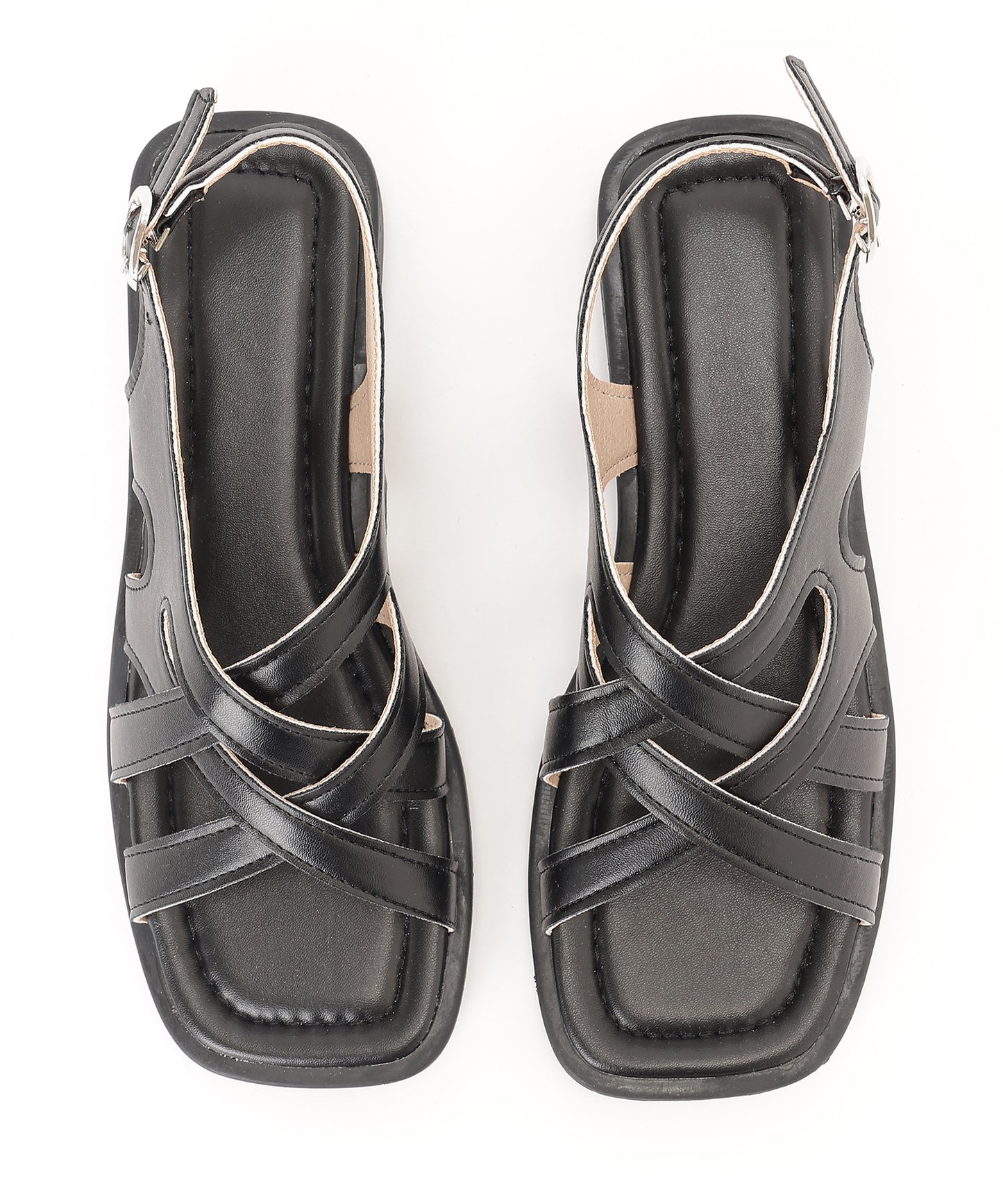 レザー調 クロス バックストラップ フラット サンダル