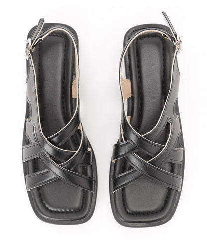 レザー調 クロス バックストラップ フラット サンダル