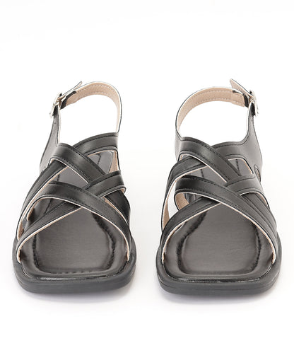 レザー調 クロス バックストラップ フラット サンダル