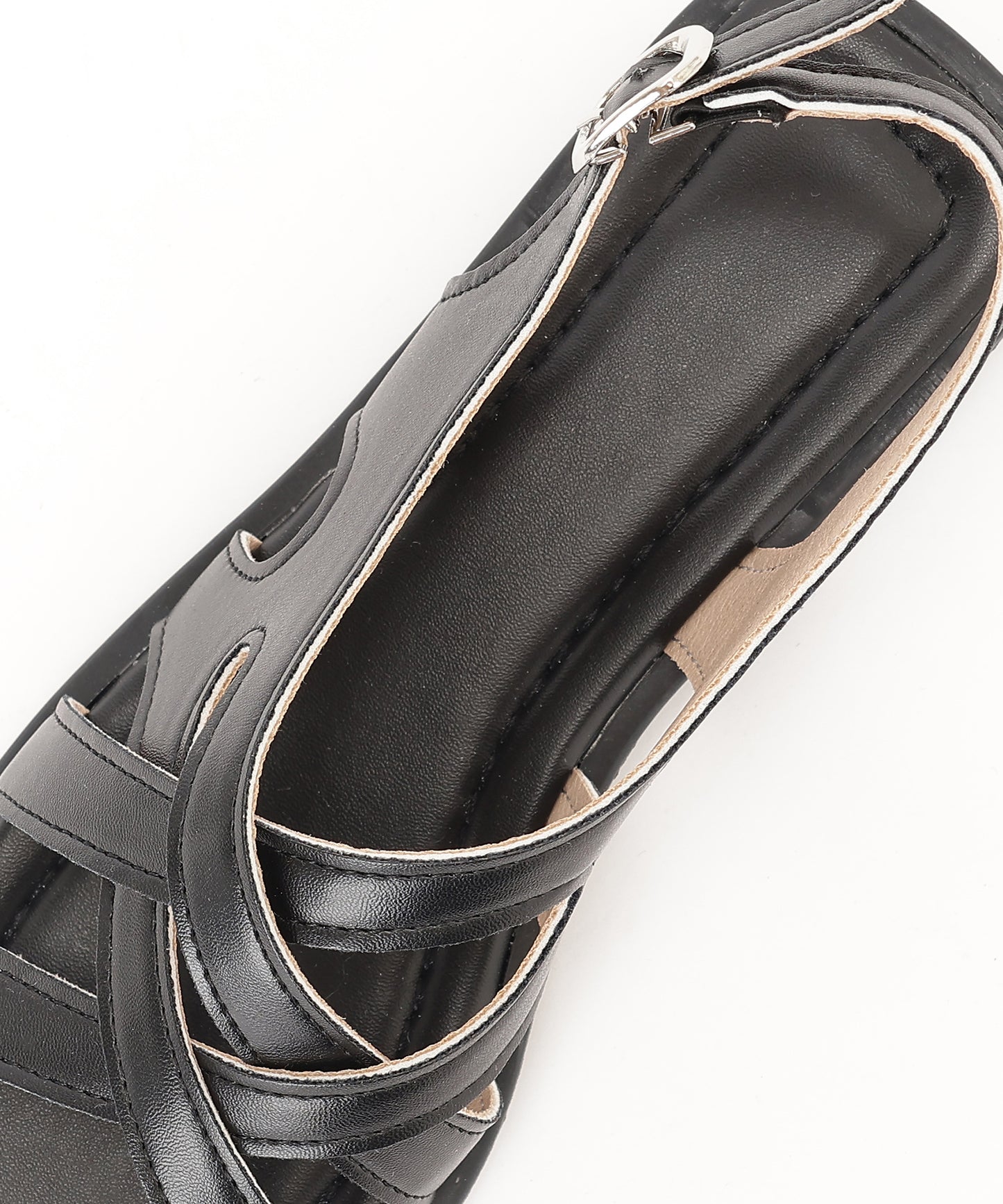 レザー調 クロス バックストラップ フラット サンダル