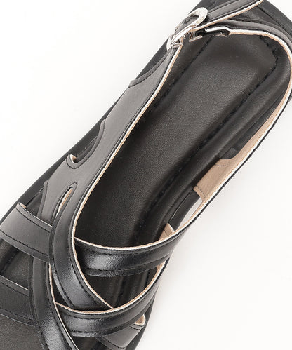 レザー調 クロス バックストラップ フラット サンダル