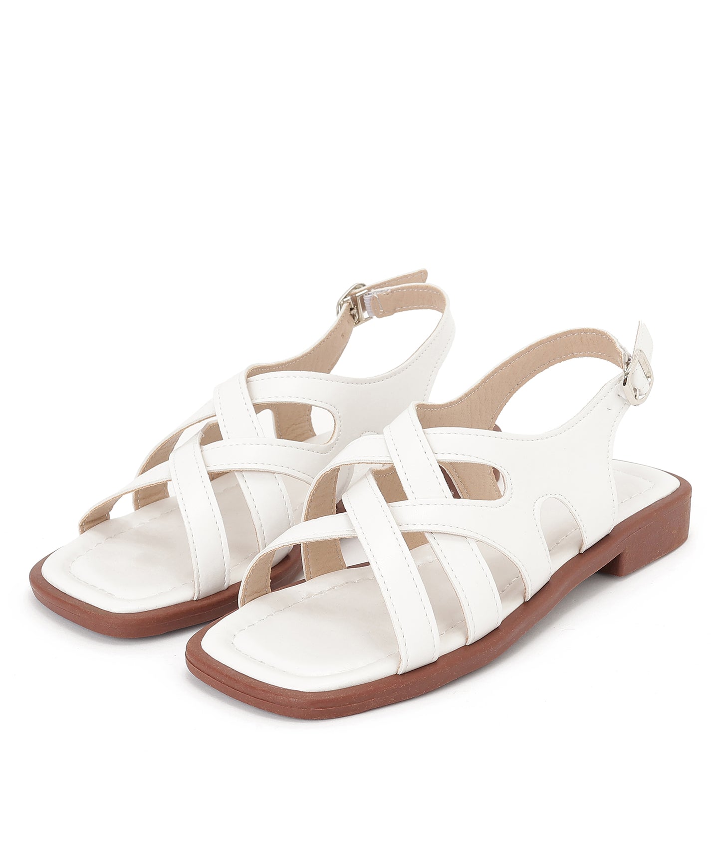 レザー調 クロス バックストラップ フラット サンダル