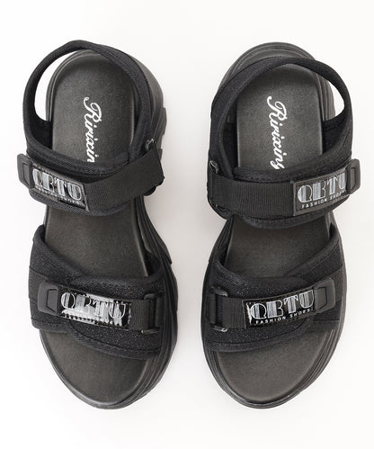 厚底 ラメ ベルクロ スポーツ サンダル