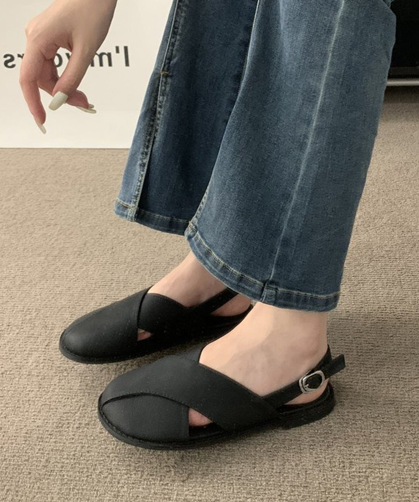 レザー調 クロス バックストラップ フラット サンダル