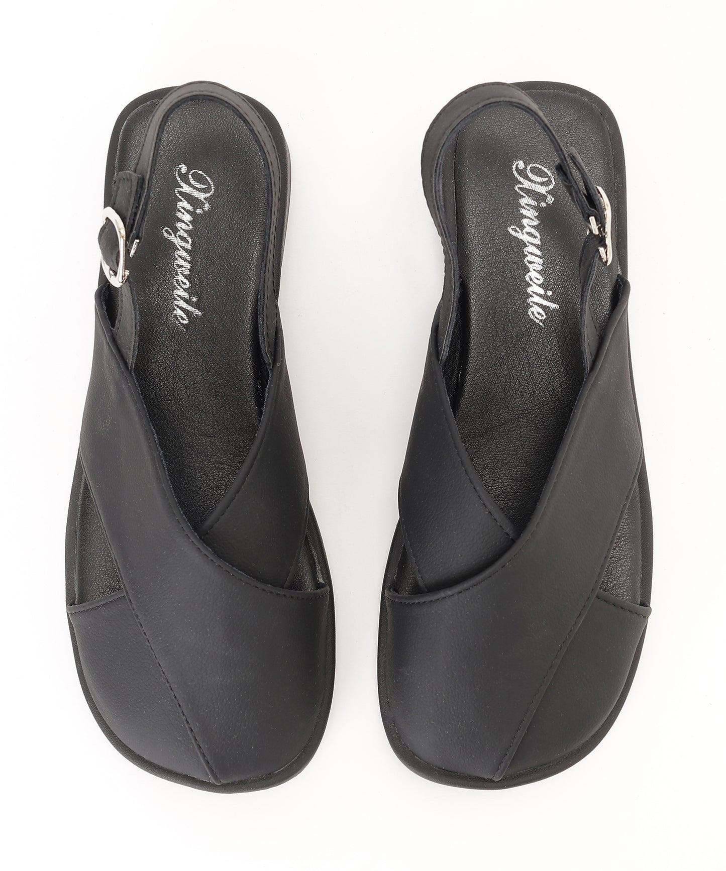 レザー調 クロス バックストラップ フラット サンダル