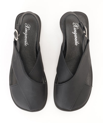 レザー調 クロス バックストラップ フラット サンダル