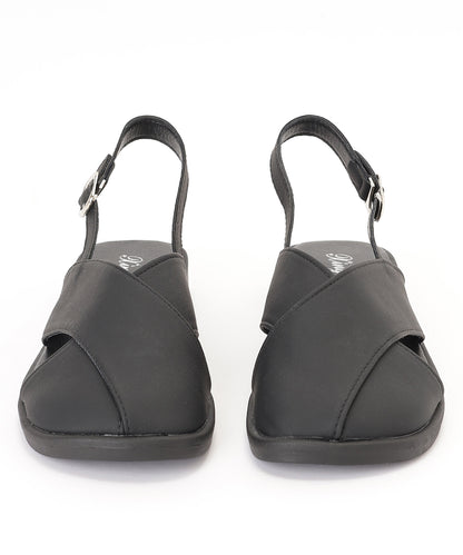 レザー調 クロス バックストラップ フラット サンダル