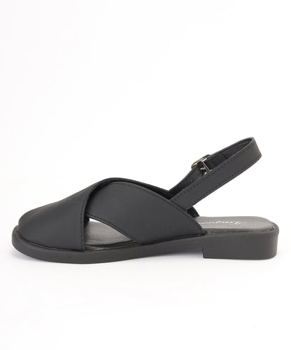 レザー調 クロス バックストラップ フラット サンダル