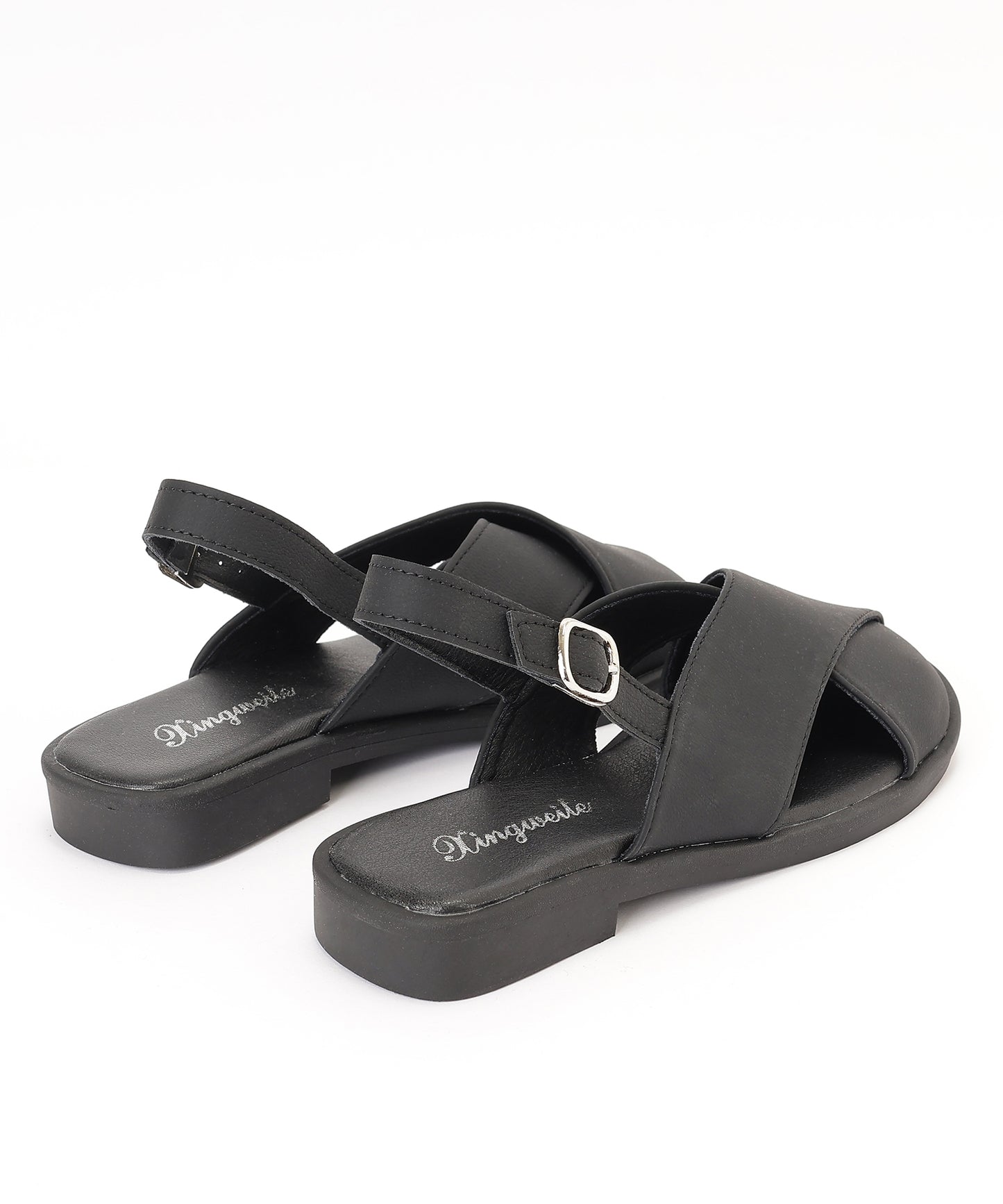 レザー調 クロス バックストラップ フラット サンダル