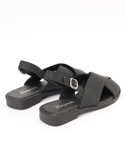 レザー調 クロス バックストラップ フラット サンダル