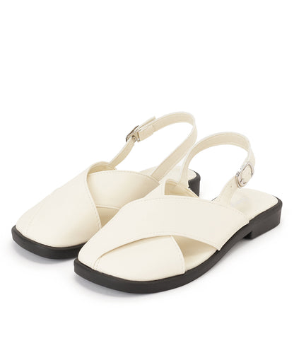 レザー調 クロス バックストラップ フラット サンダル