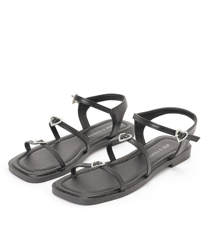 レザー調 ハート ビジュー ストラップ フラット サンダル