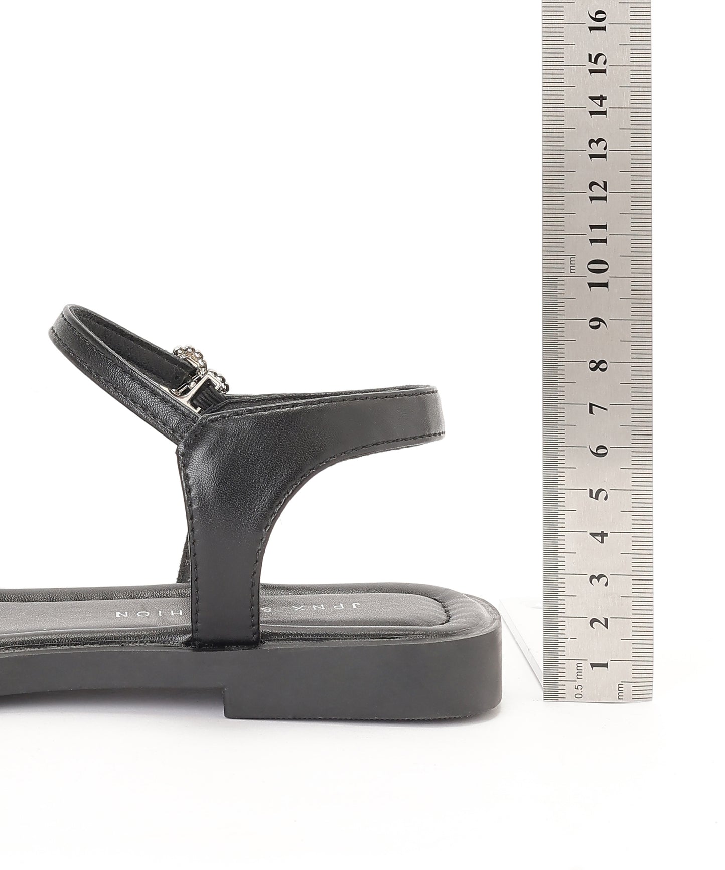 レザー調 ハート ビジュー ストラップ フラット サンダル