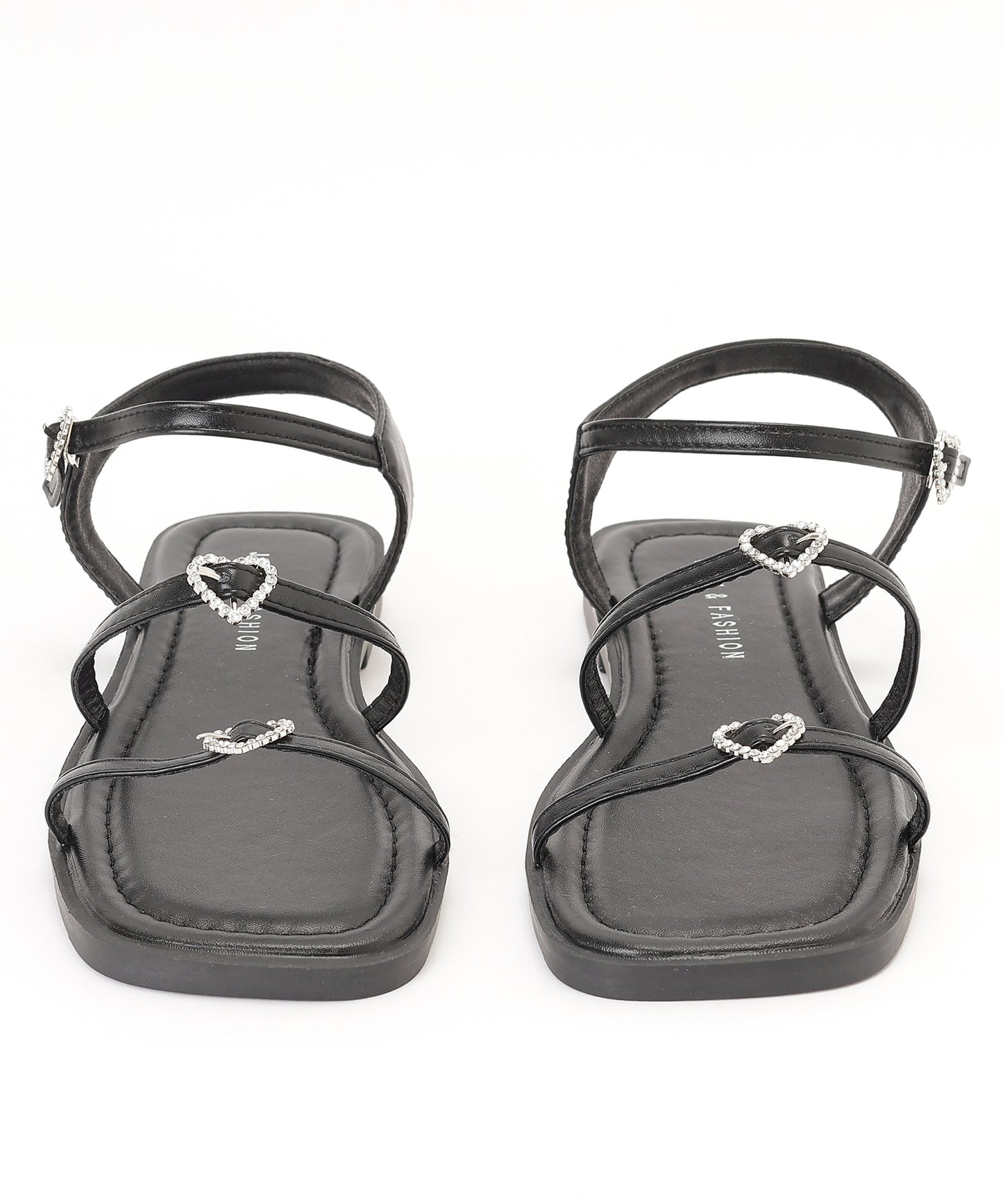 レザー調 ハート ビジュー ストラップ フラット サンダル