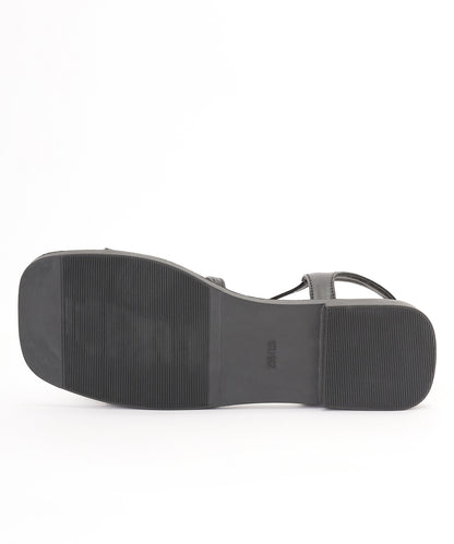 レザー調 ハート ビジュー ストラップ フラット サンダル