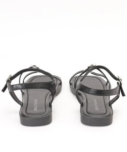 レザー調 ハート ビジュー ストラップ フラット サンダル