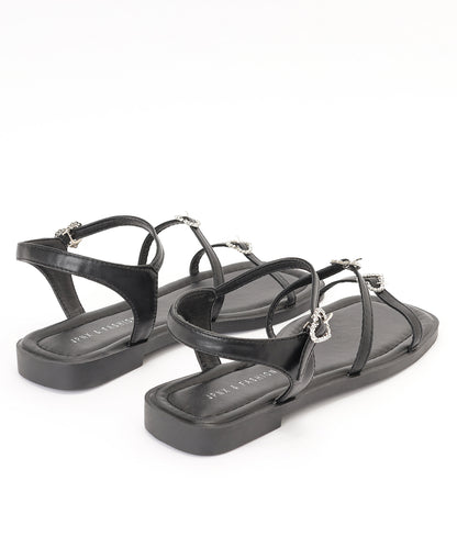 レザー調 ハート ビジュー ストラップ フラット サンダル