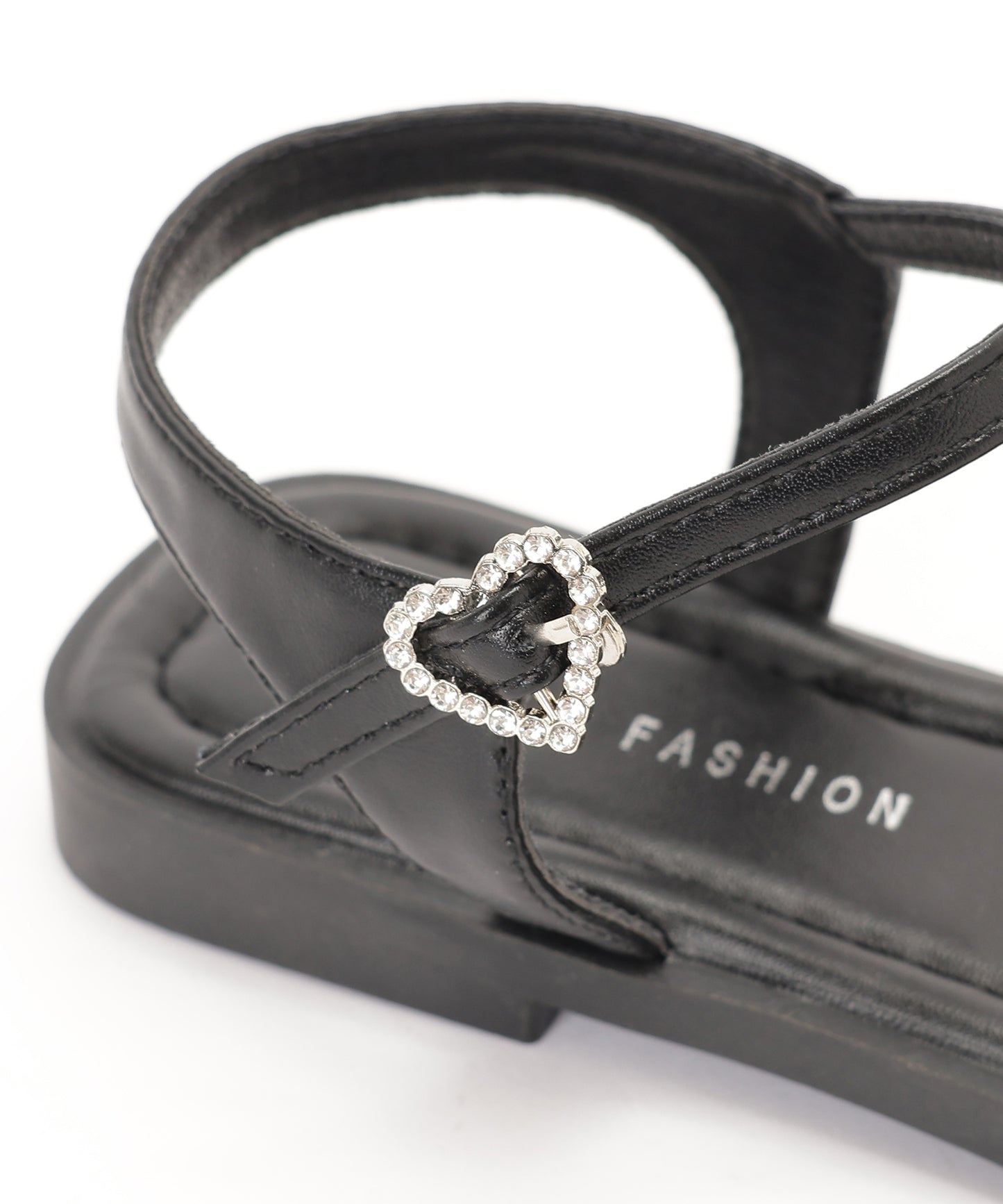 レザー調 ハート ビジュー ストラップ フラット サンダル