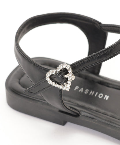 レザー調 ハート ビジュー ストラップ フラット サンダル