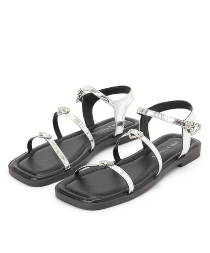 レザー調 ハート ビジュー ストラップ フラット サンダル