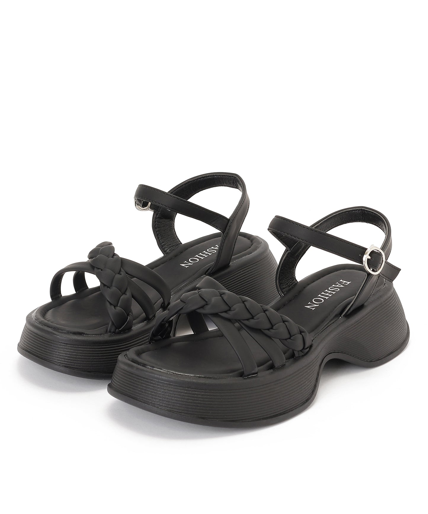 編み込み クロス ストラップ 厚底 サンダル