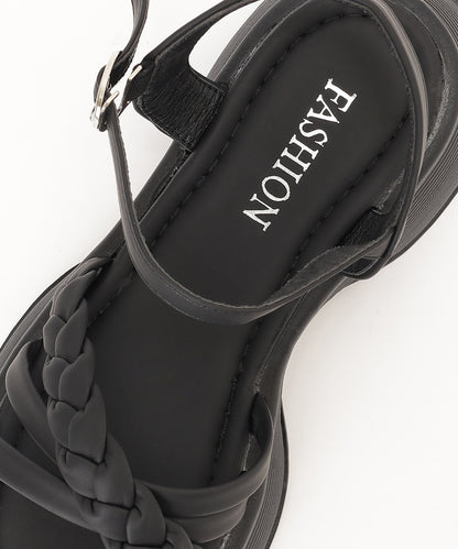 編み込み クロス ストラップ 厚底 サンダル