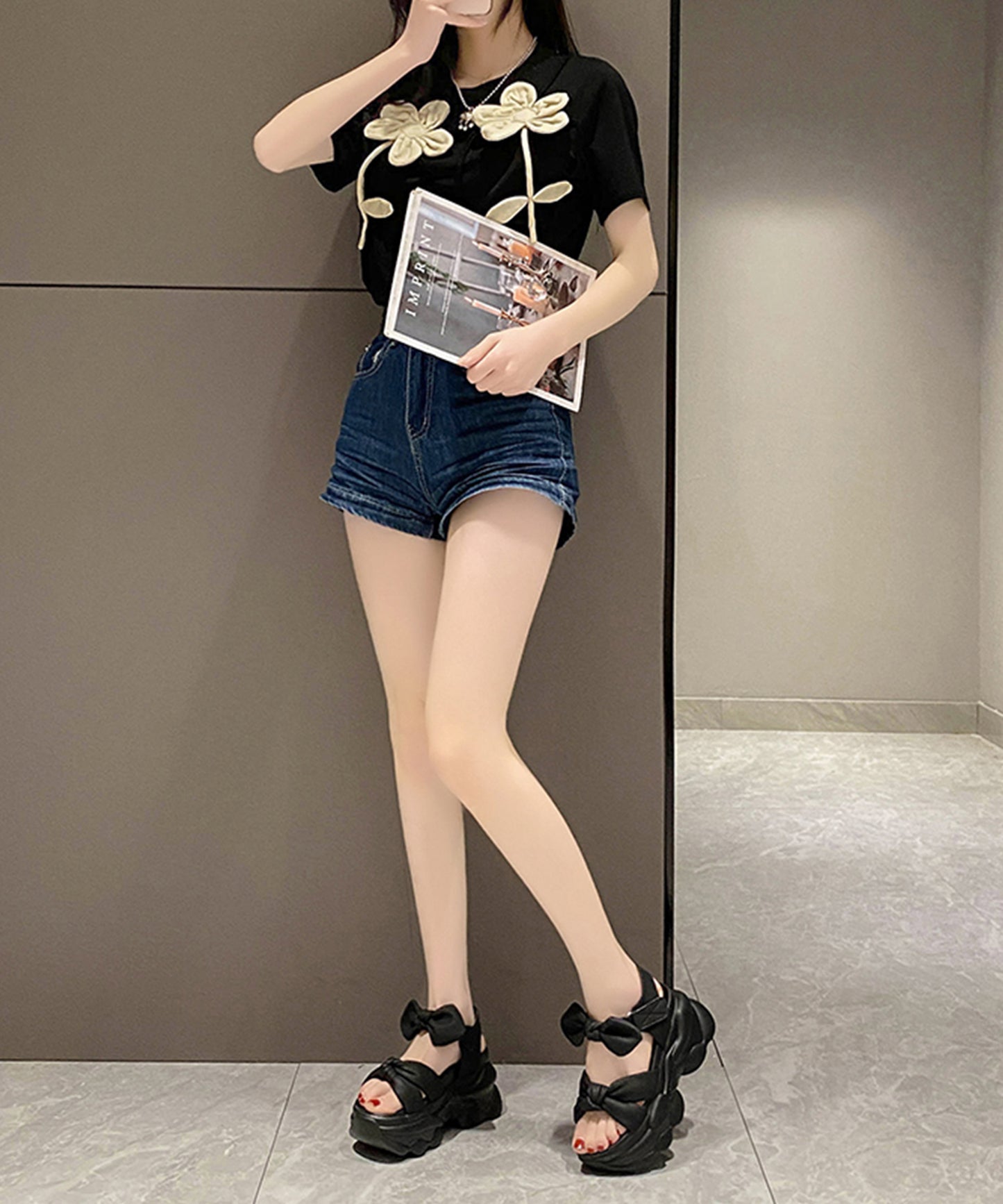 ツイスト リボン バックストラップ付き 厚底 サンダル