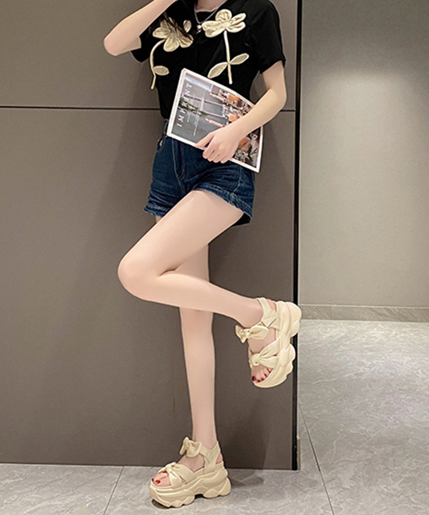 ツイスト リボン バックストラップ付き 厚底 サンダル