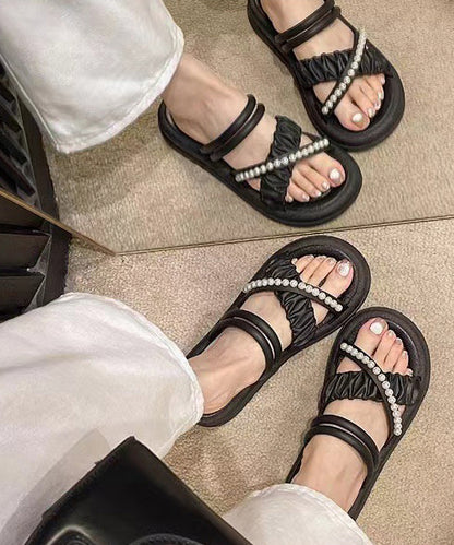 2WAY シャーリング パール クロス ストラップ 厚底 サンダル