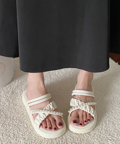 2WAY シャーリング パール クロス ストラップ 厚底 サンダル