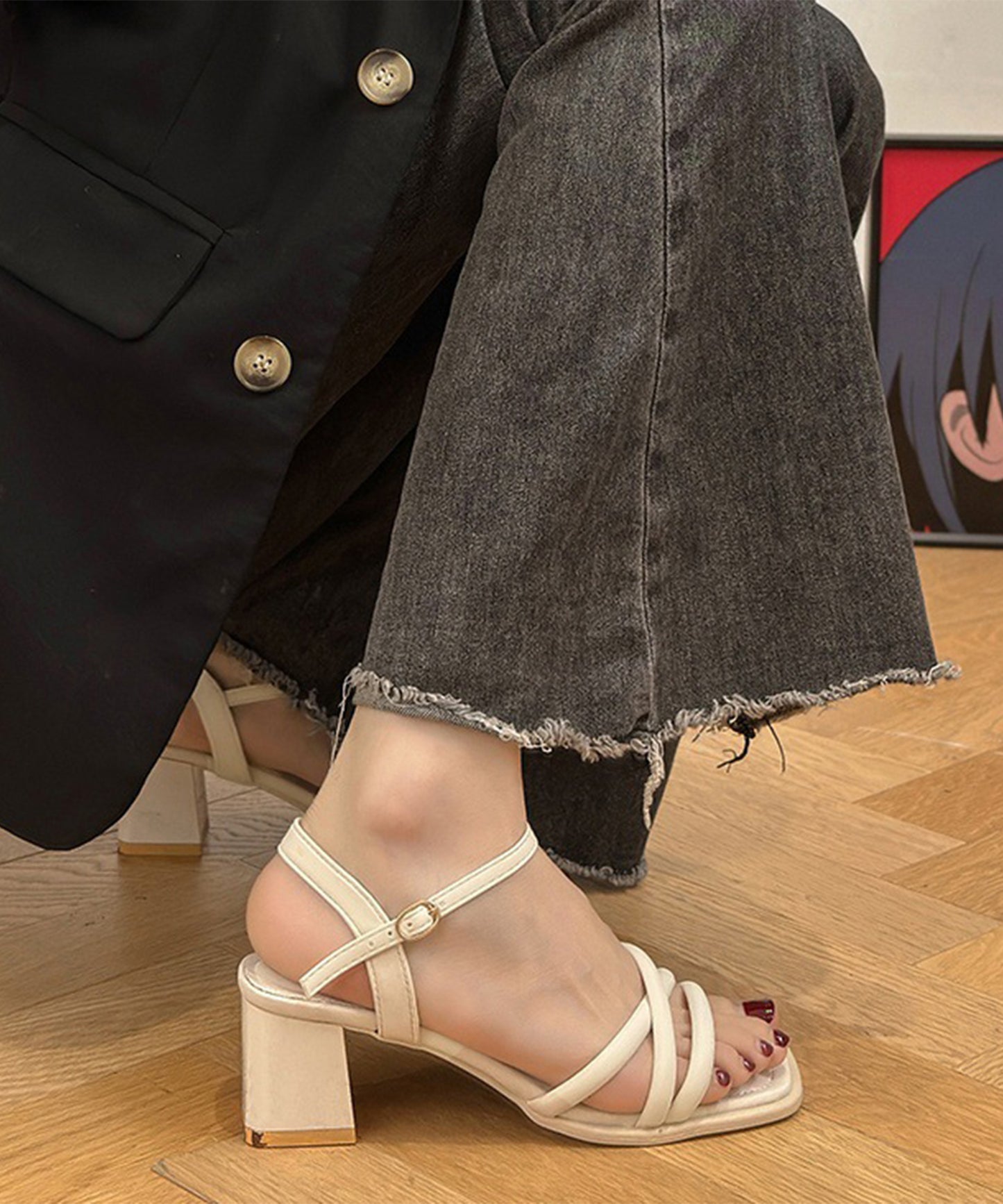 チューブ クロス ストラップ ヒール サンダル