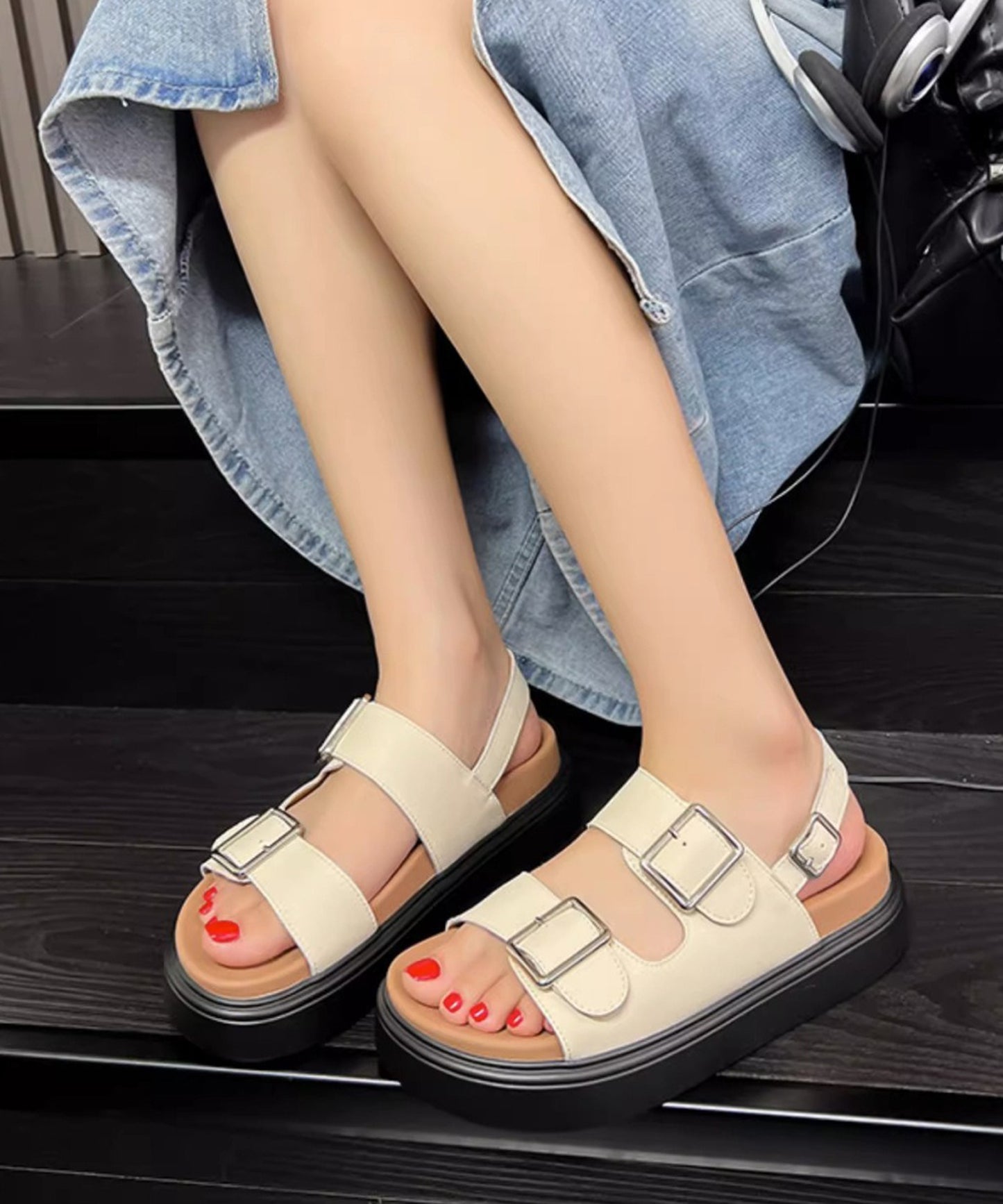 ダブル ベルト バックストラップ 厚底 サンダル