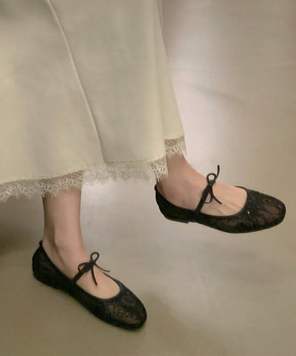 シアー 刺繍 リボンストラップ フラット バレエシューズ サンダル