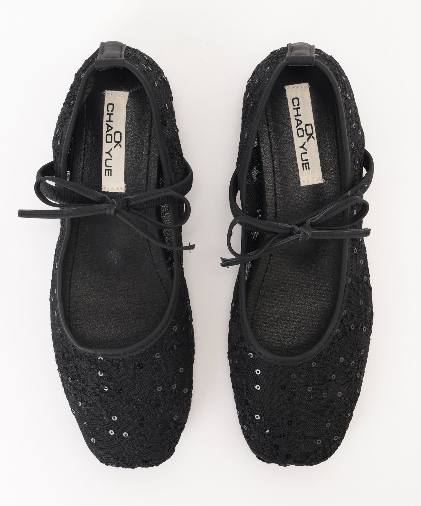 シアー 刺繍 リボンストラップ フラット バレエシューズ サンダル