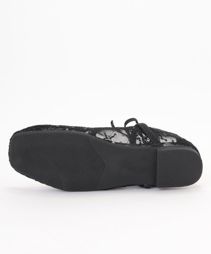 シアー 刺繍 リボンストラップ フラット バレエシューズ サンダル