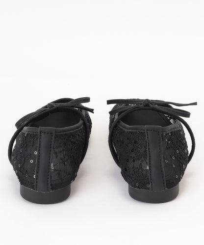 シアー 刺繍 リボンストラップ フラット バレエシューズ サンダル