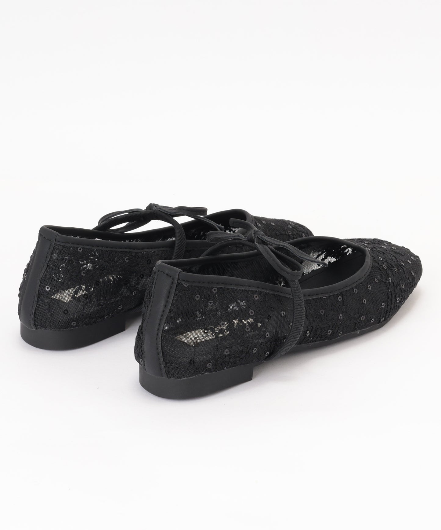 シアー 刺繍 リボンストラップ フラット バレエシューズ サンダル