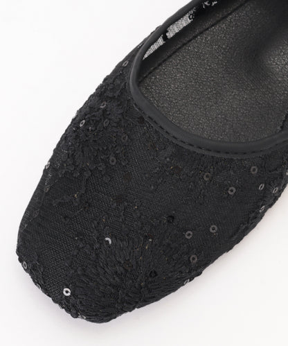 シアー 刺繍 リボンストラップ フラット バレエシューズ サンダル