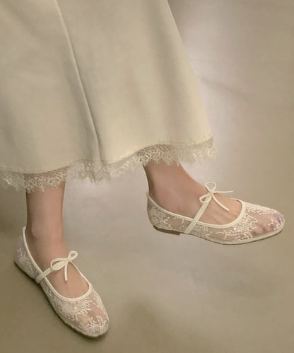 シアー 刺繍 リボンストラップ フラット バレエシューズ サンダル