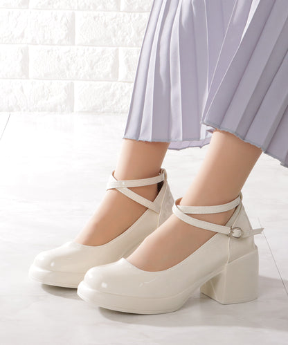 レザー調 厚底 ストラップ ボリューム パンプス