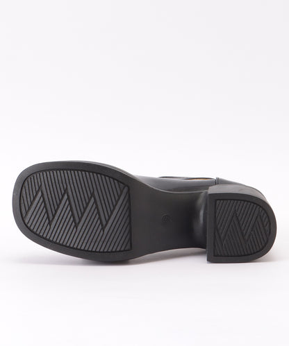 レザー調 厚底 ストラップ ボリューム パンプス