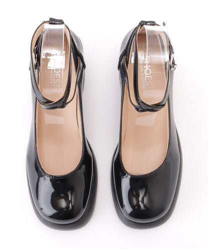 レザー調 厚底 ストラップ ボリューム パンプス