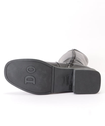 レザー調ローヒールサイドファスナーブーツ