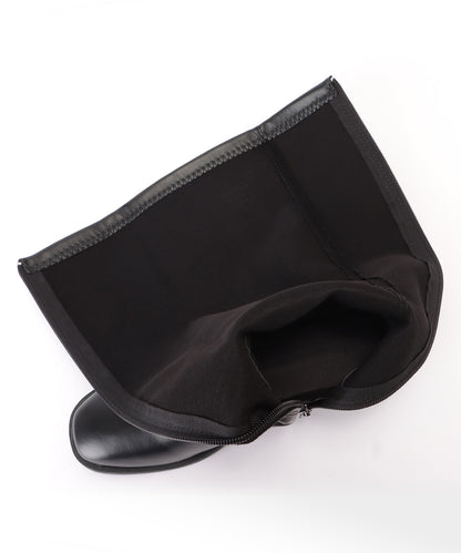 レザー調ローヒールサイドファスナーブーツ