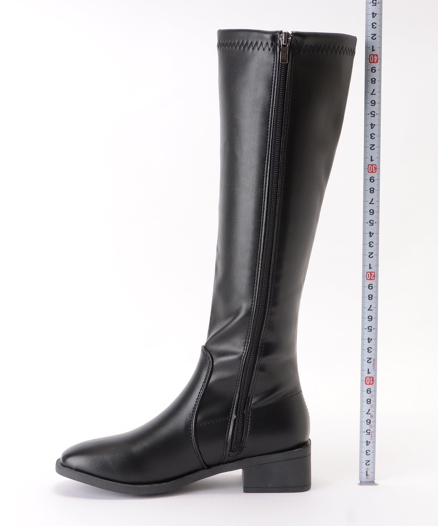 レザー調ローヒールサイドファスナーブーツ