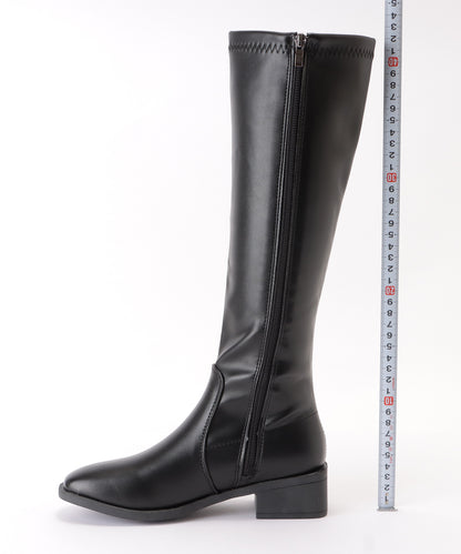 レザー調ローヒールサイドファスナーブーツ