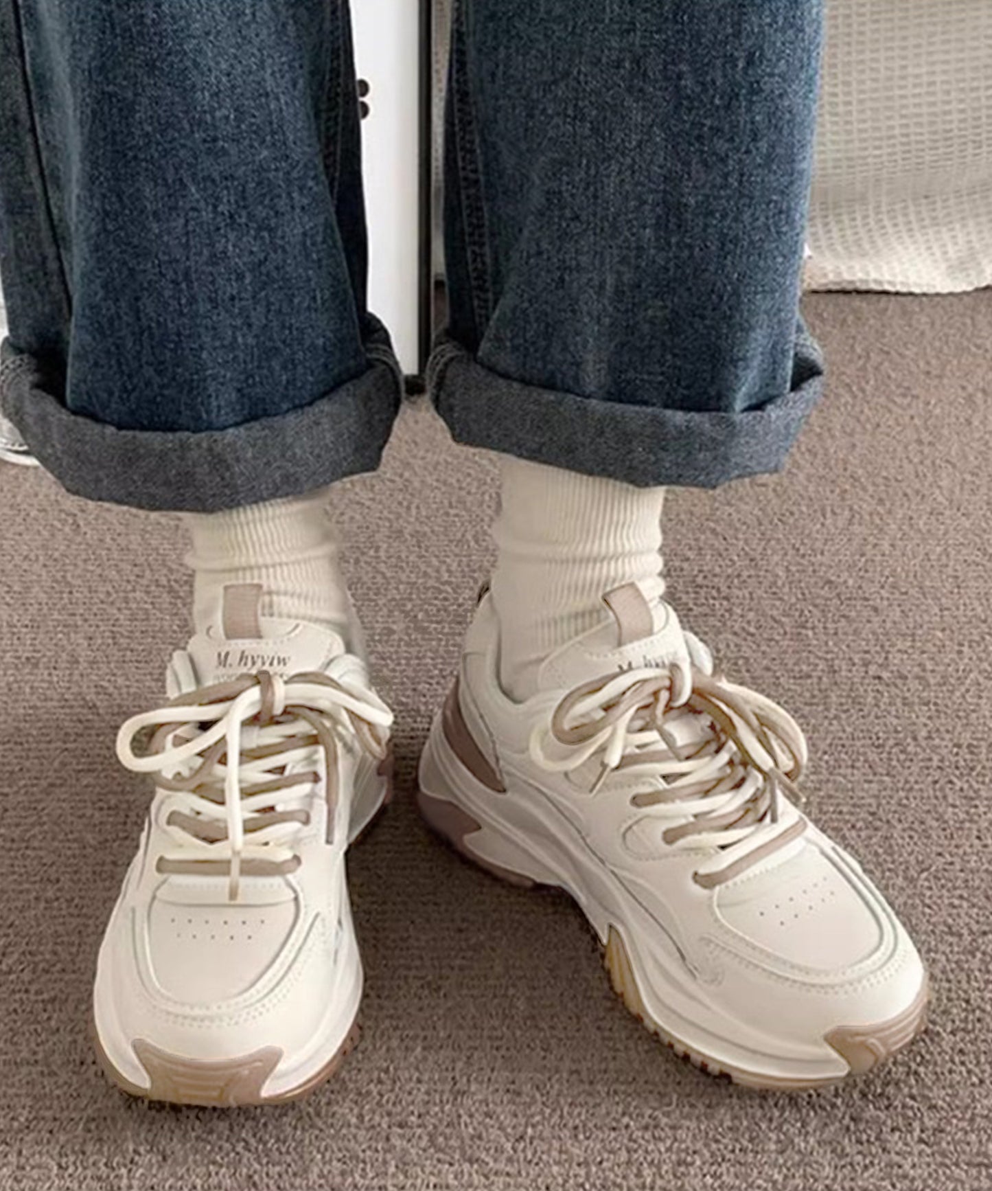 配色 レースアップ 厚底 ダッド スニーカー