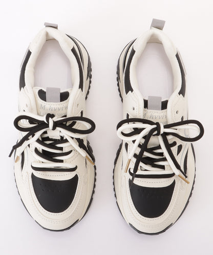 配色 レースアップ 厚底 ダッド スニーカー